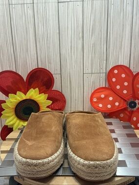 Vince Tan Suede Espadrille Slip-On Mules
